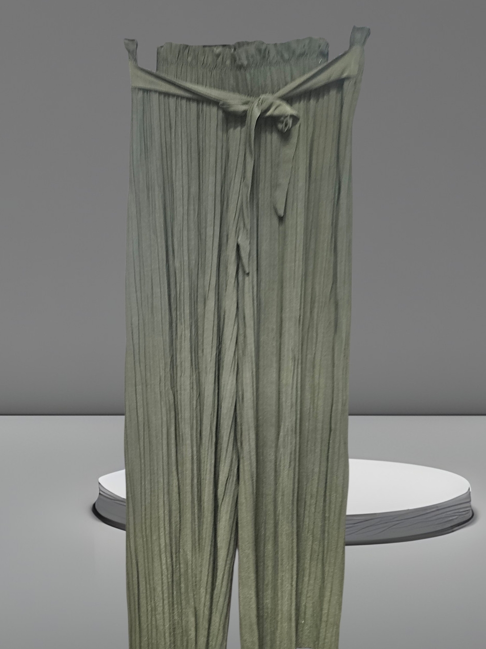 Women’s Olive Green Pleated Wide-Leg Pants with Tie Waist